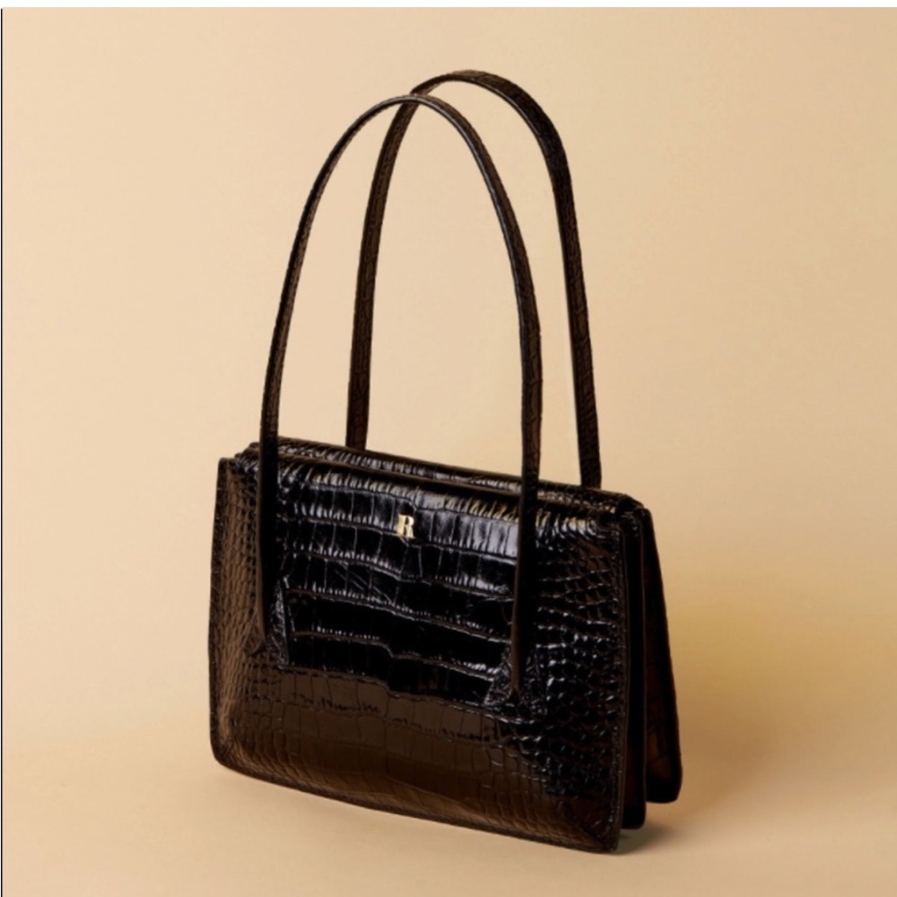 Rouje j bag in Black Crocodile-Embossed Handbag